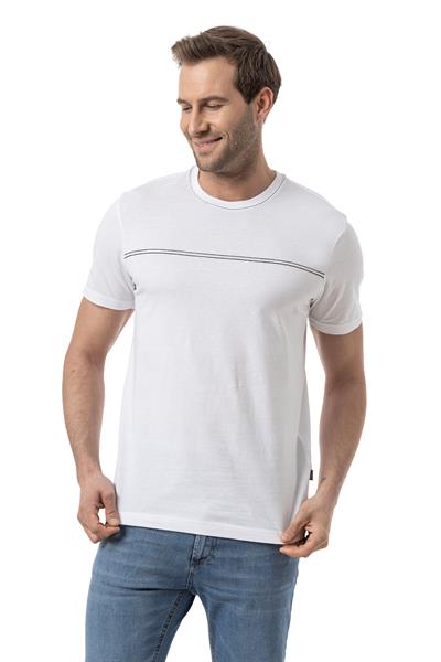 %100 Pamuk Nakışlı Bisiklet Yaka T-Shirt