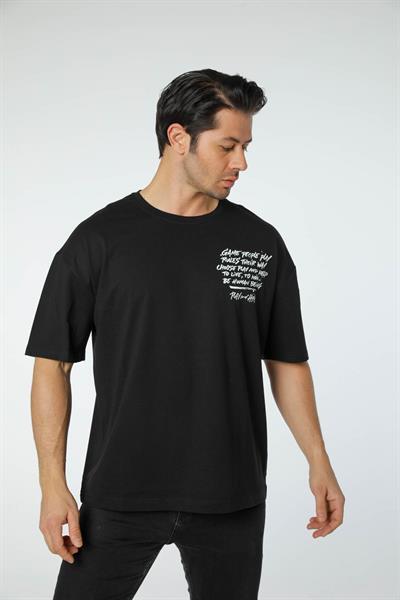 Baskılı Oversize Bisiklet Yaka T-Shirt