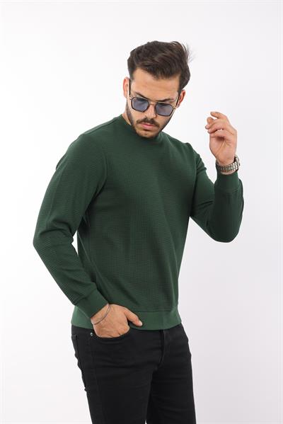 Waffle Dokuma Bisiklet Yaka Battal Sweatshirt