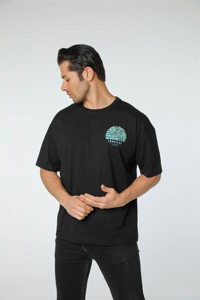 Baskılı Oversize Bisiklet Yaka T-Shirt