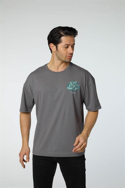 Baskılı Oversize Bisiklet Yaka T-Shirt