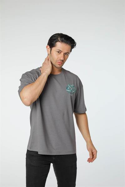 Baskılı Oversize Bisiklet Yaka T-Shirt