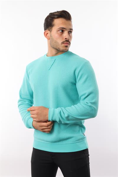 Petek Dokuma Jakarlı Bisiklet Yaka Sweatshirt – Pamuk Viskon Regular Fit Rugatchi Exclusive