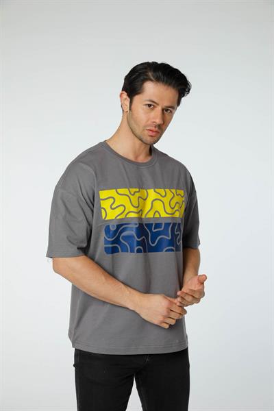 Baskılı Oversize Bisiklet Yaka T-Shirt