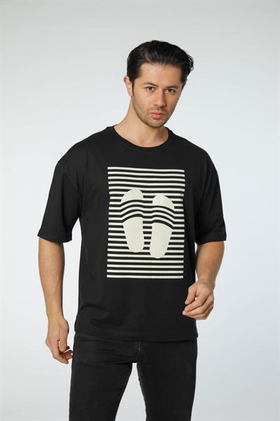 Baskılı Oversize Bisiklet Yaka T-Shirt