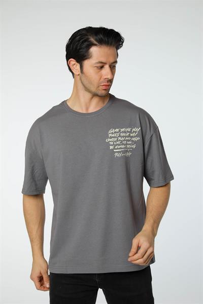 Baskılı Oversize Bisiklet Yaka T-Shirt