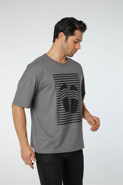 Baskılı Oversize Bisiklet Yaka T-Shirt