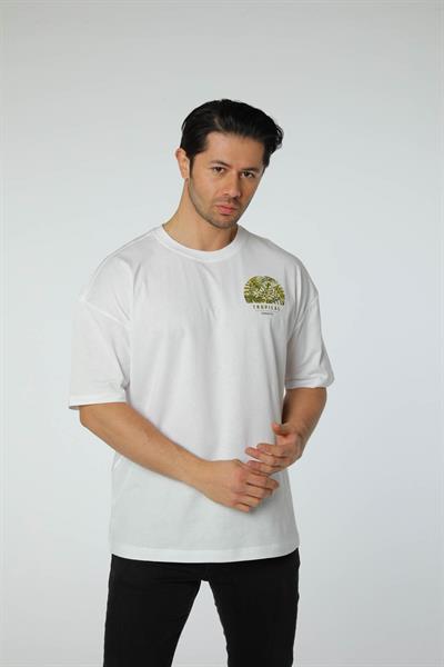 Baskılı Oversize Bisiklet Yaka T-Shirt