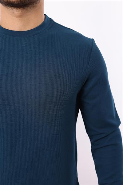 Waffle Dokuma Bisiklet Yaka Sweatshirt – Pamuk Viskon Regular Fit Rugatchi Exclusive