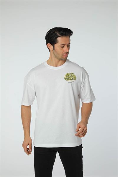 Baskılı Oversize Bisiklet Yaka T-Shirt