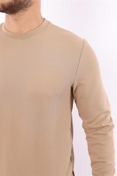 Waffle Dokuma Bisiklet Yaka Sweatshirt – Pamuk Viskon Regular Fit Rugatchi Exclusive