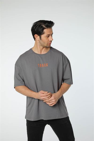 Baskılı Oversize Bisiklet Yaka T-Shirt
