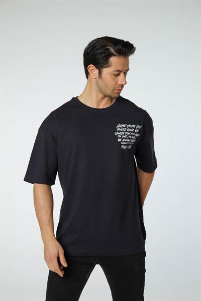 Baskılı Oversize Bisiklet Yaka T-Shirt
