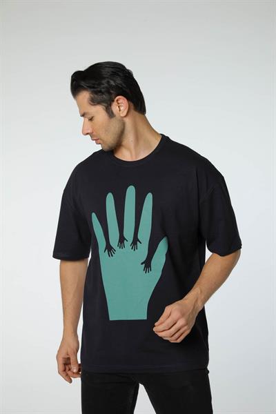 Baskılı Oversize Bisiklet Yaka - T-Shirt