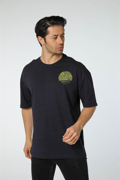 Baskılı Oversize Bisiklet Yaka T-Shirt