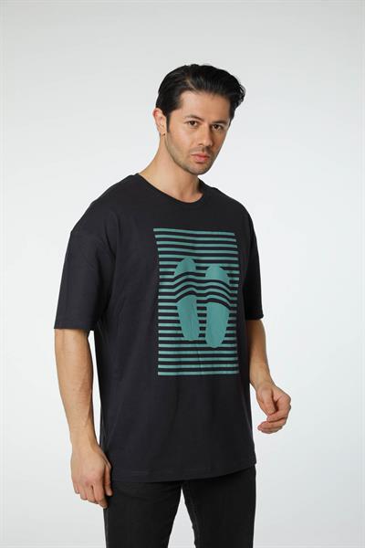 Baskılı Oversize Bisiklet Yaka T-Shirt
