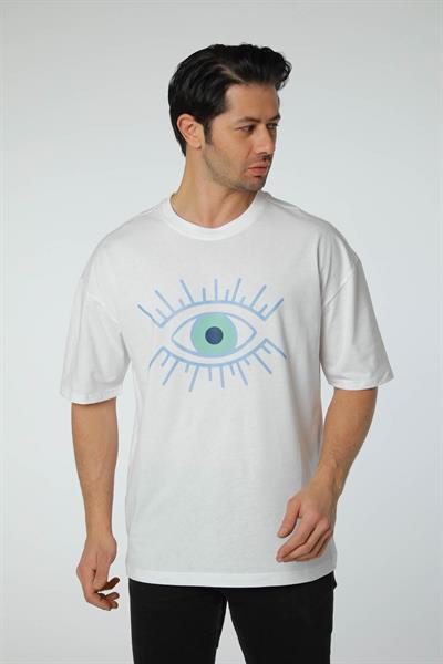 Baskılı Oversize Bisiklet Yaka T-Shirt