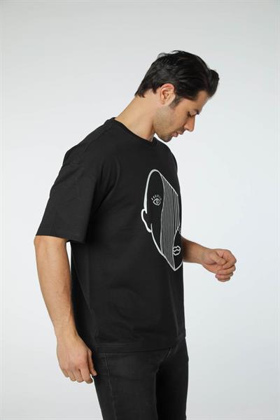 Baskılı Oversize Bisiklet Yaka T-Shirt