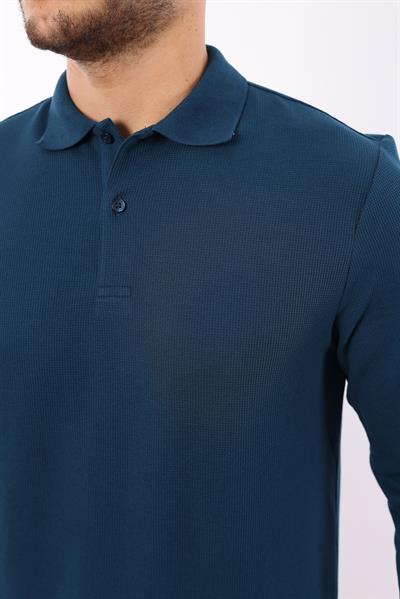 Waffle Dokuma Polo Yaka Sweatshirt – Pamuk Viskon Regular Fit Rugatchi Exclusive