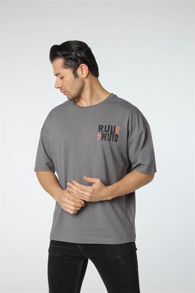 Baskılı Oversize Bisiklet Yaka T-Shirt