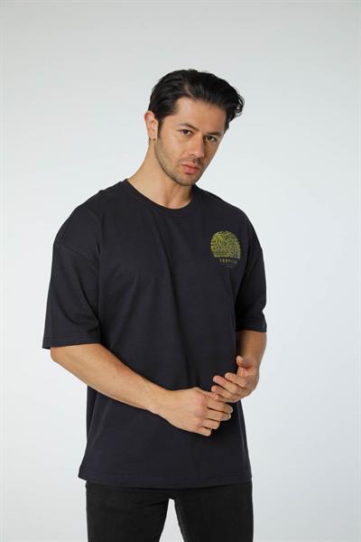 Baskılı Oversize Bisiklet Yaka T-Shirt