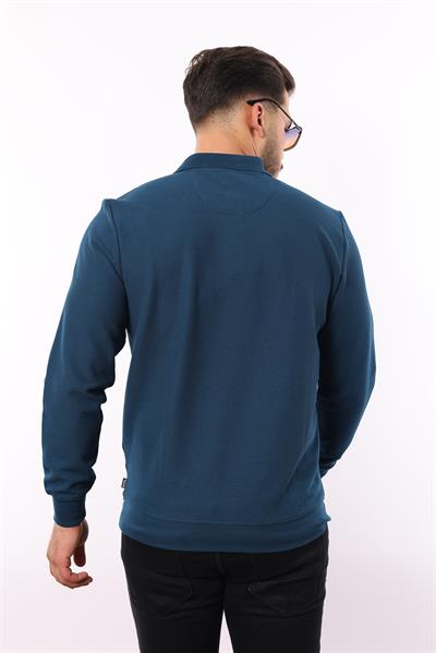 Waffle Dokuma Polo Yaka Sweatshirt – Pamuk Viskon Regular Fit Rugatchi Exclusive