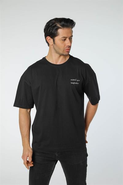 Baskılı Oversize Bisiklet Yaka T-Shirt