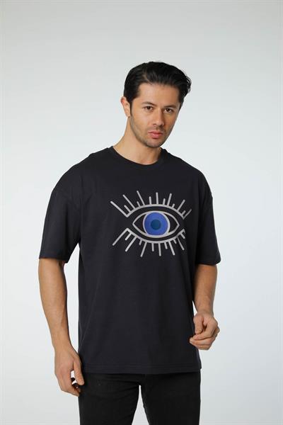 Baskılı Oversize Bisiklet Yaka T-Shirt