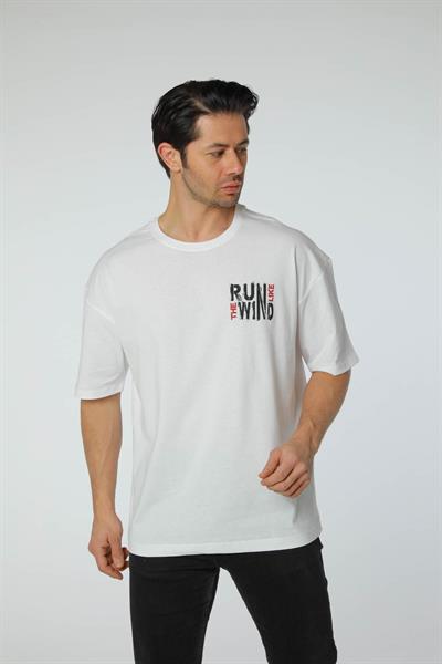 Baskılı Oversize Bisiklet Yaka T-Shirt