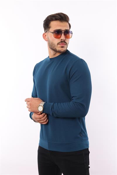 Waffle Dokuma Bisiklet Yaka Sweatshirt – Pamuk Viskon Regular Fit Rugatchi Exclusive