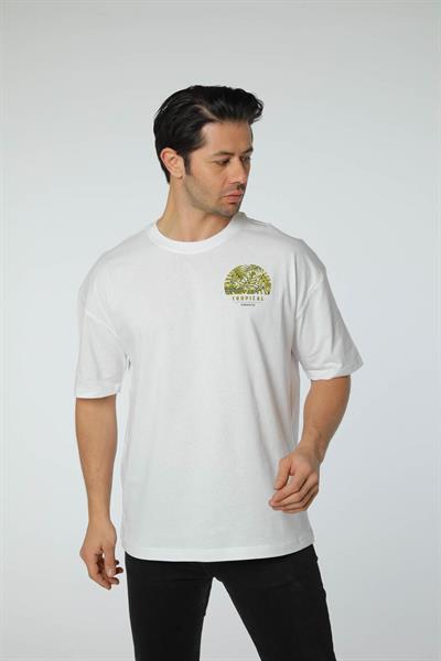 Baskılı Oversize Bisiklet Yaka T-Shirt