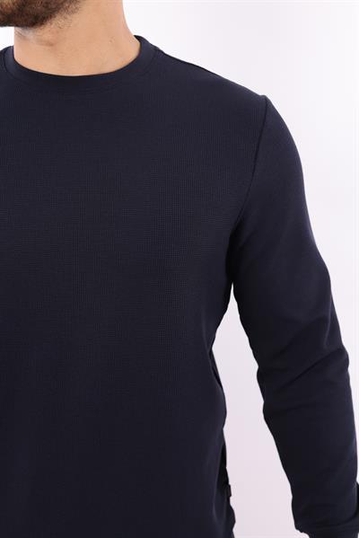 Waffle Dokuma Bisiklet Yaka Sweatshirt – Pamuk Viskon Regular Fit Rugatchi Exclusive