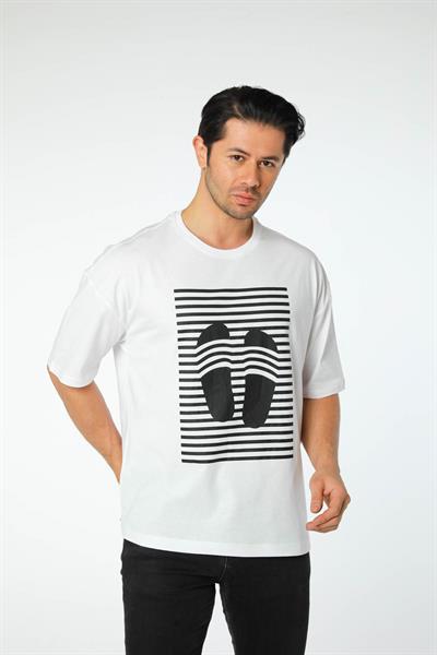 Baskılı Oversize Bisiklet Yaka T-Shirt