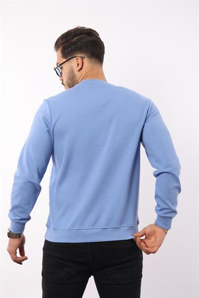 Waffle Dokuma Bisiklet Yaka Battal Sweatshirt