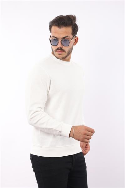 Waffle Dokuma Bisiklet Yaka Battal Sweatshirt