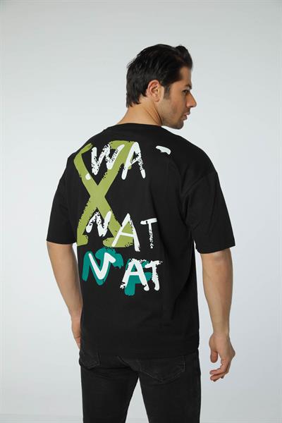 Baskılı Oversize Bisiklet Yaka T-Shirt