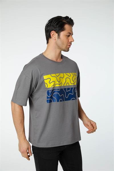 Baskılı Oversize Bisiklet Yaka T-Shirt