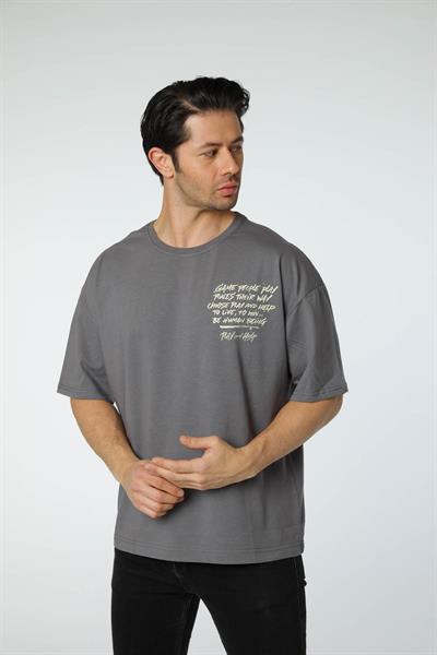 Baskılı Oversize Bisiklet Yaka T-Shirt