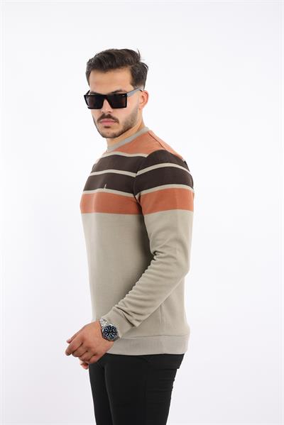 Panolu Selanik Dokuma Bisiklet Yaka Sweatshirt – Pamuk Viskon Regular Fit