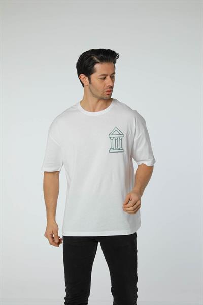 Baskılı Oversize Bisiklet Yaka T-Shirt