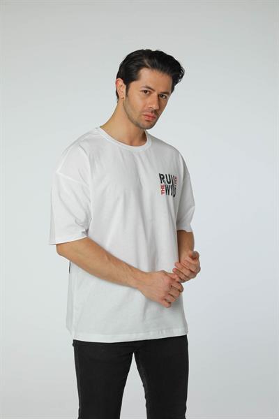 Baskılı Oversize Bisiklet Yaka T-Shirt