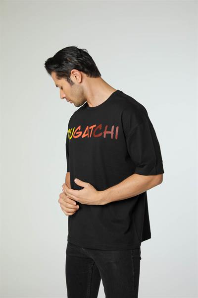 Baskılı Oversize Bisiklet Yaka T-Shirt