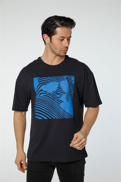 Baskılı Oversize Bisiklet Yaka T-Shirt