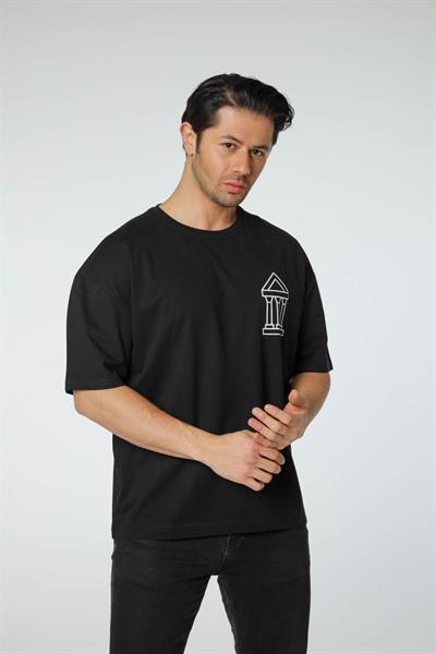Baskılı Oversize Bisiklet Yaka T-Shirt