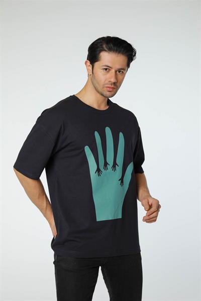Baskılı Oversize Bisiklet Yaka - T-Shirt