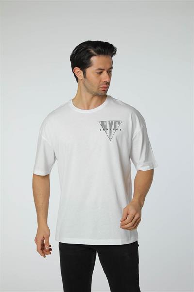 Baskılı Oversize Bisiklet Yaka T-Shirt