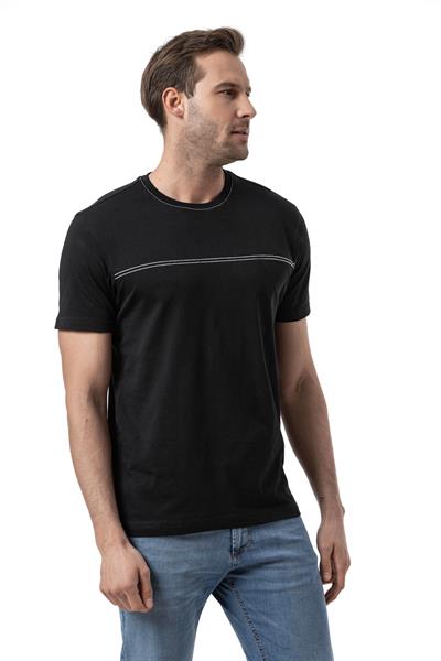 %100 Pamuk Nakışlı Bisiklet Yaka T-Shirt