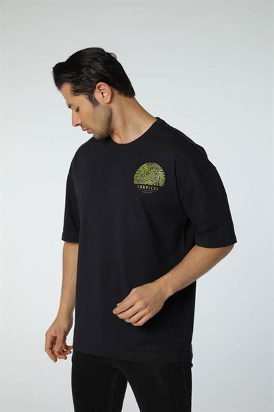 Baskılı Oversize Bisiklet Yaka T-Shirt