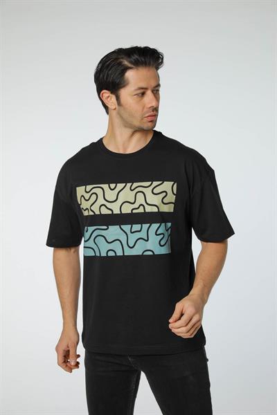 Baskılı Oversize Bisiklet Yaka T-Shirt