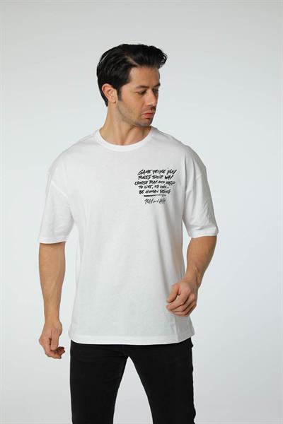 Baskılı Oversize Bisiklet Yaka T-Shirt